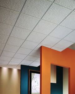 acoustic suspended ceiling / mineral fiber / panel / perforated