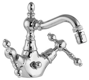 double-handle bidet mixer tap / free-standing / chromed metal / bathroom