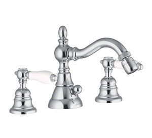 double-handle bidet mixer tap / free-standing / chromed metal / bathroom