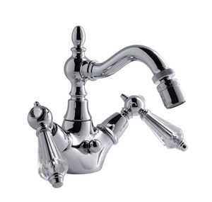 double-handle bidet mixer tap / free-standing / chromed metal / bathroom