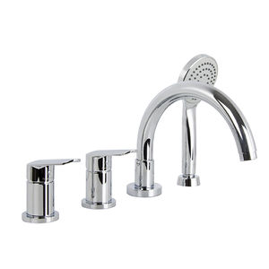 bathtub double-handle mixer tap / deck-mounted / chromed metal / bathroom