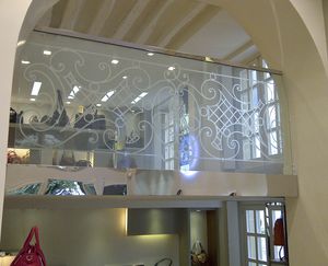 glass railing / stainless steel / glass panel / indoor