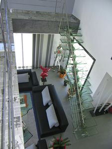 straight staircase / stainless steel frame / glass steps / without risers