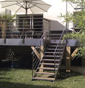 straight staircase / wooden steps / stainless steel steps / stainless steel frame