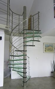 spiral staircase / helical / glass steps / stainless steel frame