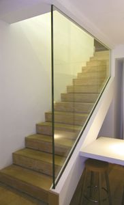 indoor railing / glass / with panels / for stairs