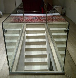 glass railing / stainless steel / glass panel / indoor