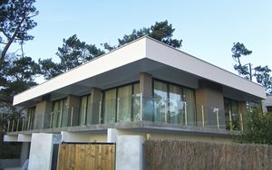 glass railing / stainless steel / glass panel / with bars