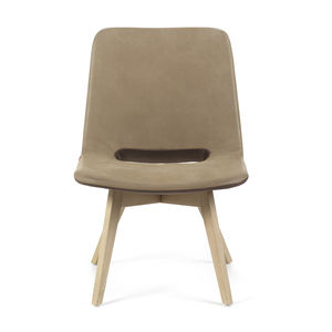contemporary armchair / fabric / leather / wooden