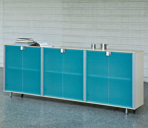 low filing cabinet / laminate / with hinged door / with drawers