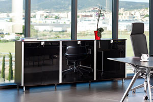 low filing cabinet / laminate / with hinged door / with drawers