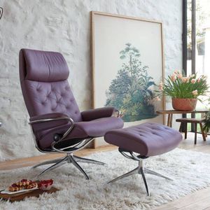 contemporary armchair / fabric / leather / with footrest