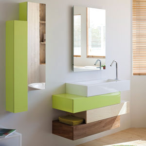 wall-hung washbasin cabinet / wood veneer / design / with mirror