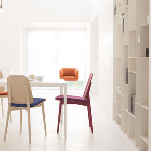 contemporary chair / wooden / upholstered / pink