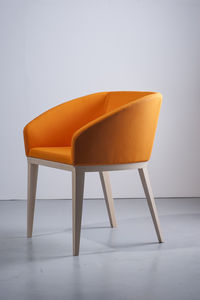 contemporary armchair / beech / leather / canvas