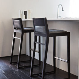 contemporary bar chair / upholstered / sled base / fabric
