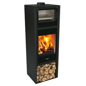 wood heating stove / contemporary / metal / with oven