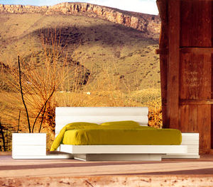 double bed / contemporary / fabric / lacquered wood