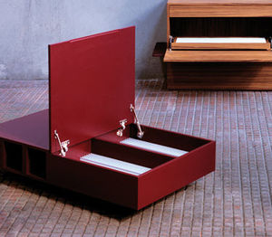 contemporary coffee table / oak / rectangular / with storage compartment