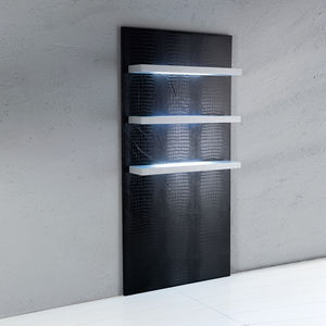 wall-mounted display rack / beauty product / wooden / backlit