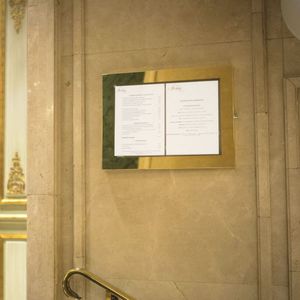 wall-mounted display panel / indoor / stainless steel / brass