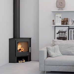 wood heating stove / contemporary / corner / steel
