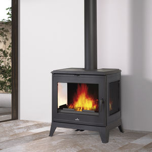 wood heating stove / contemporary / 3-sided / cast iron