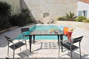contemporary table / glass / rectangular / outdoor