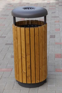 public trash can / steel / wooden / contemporary