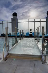glass walkway / stainless steel / pedestrian