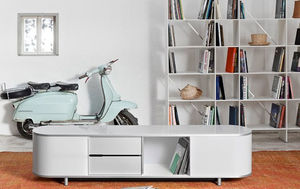 contemporary sideboard / wooden / glass / aluminum