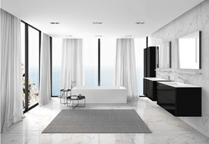 wall-hung washbasin cabinet / wooden / contemporary / with mirror