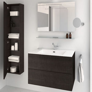 wall-hung washbasin cabinet / wooden / contemporary / with mirror