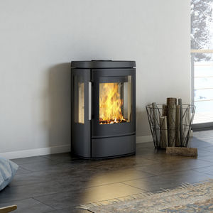 wood heating stove / contemporary / 3-sided / metal
