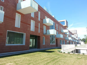 terracotta cladding / grooved / perforated / strip