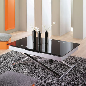 contemporary coffee table / tempered glass / metal / rectangular