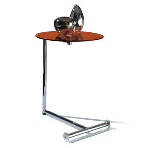 contemporary pedestal table / tempered glass / chromed metal / round