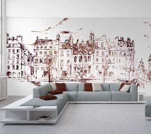 original design wallpaper / sketch / urban motif / printed