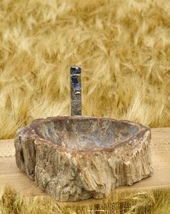 countertop washbasin / oval / petrified wood / contemporary