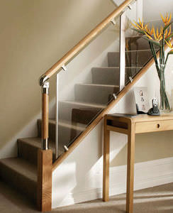 indoor railing / wooden / glass / with bars
