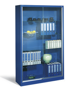 tall filing cabinet / steel / glass / with sliding door