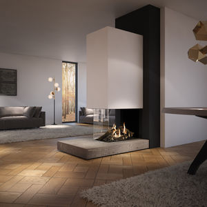 gas fireplace / contemporary / closed hearth / 3-sided