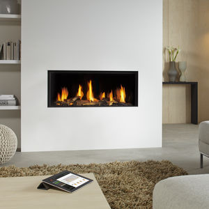 gas fireplace / contemporary / closed hearth / built-in