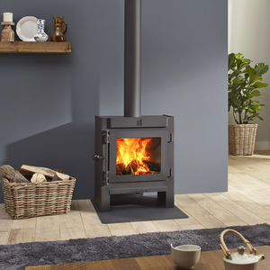 wood-burning fireplace / contemporary / closed hearth / floor-mounted