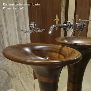 free-standing washbasin / oval / wooden / contemporary