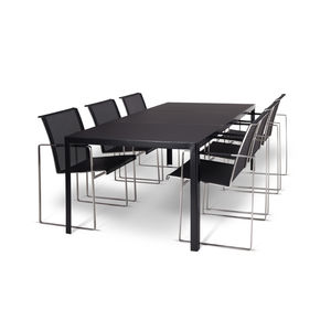 contemporary dining table / glass / tempered glass / stainless steel