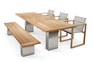 garden bench / contemporary / teak / stainless steel