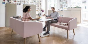 contemporary side table / melamine / trapezoidal / commercial