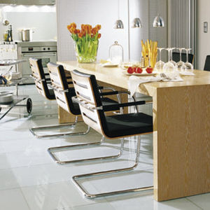 contemporary visitor chair / fabric / molded plywood / steel