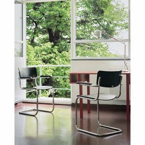 contemporary visitor chair / fabric / molded plywood / steel